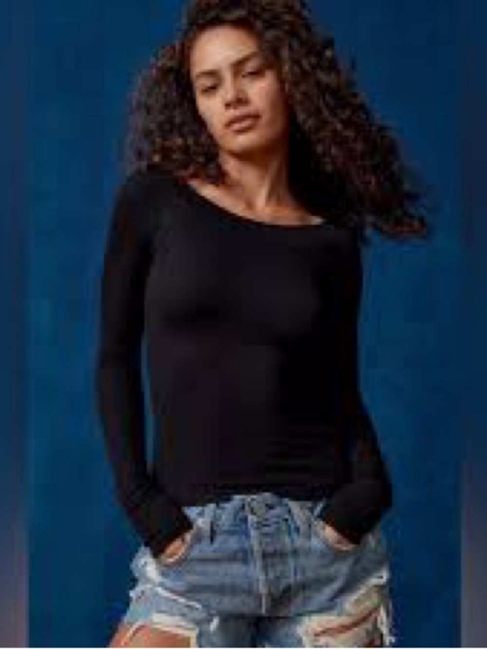 BDG Black Long Sleeve Scoop-Neck Tee